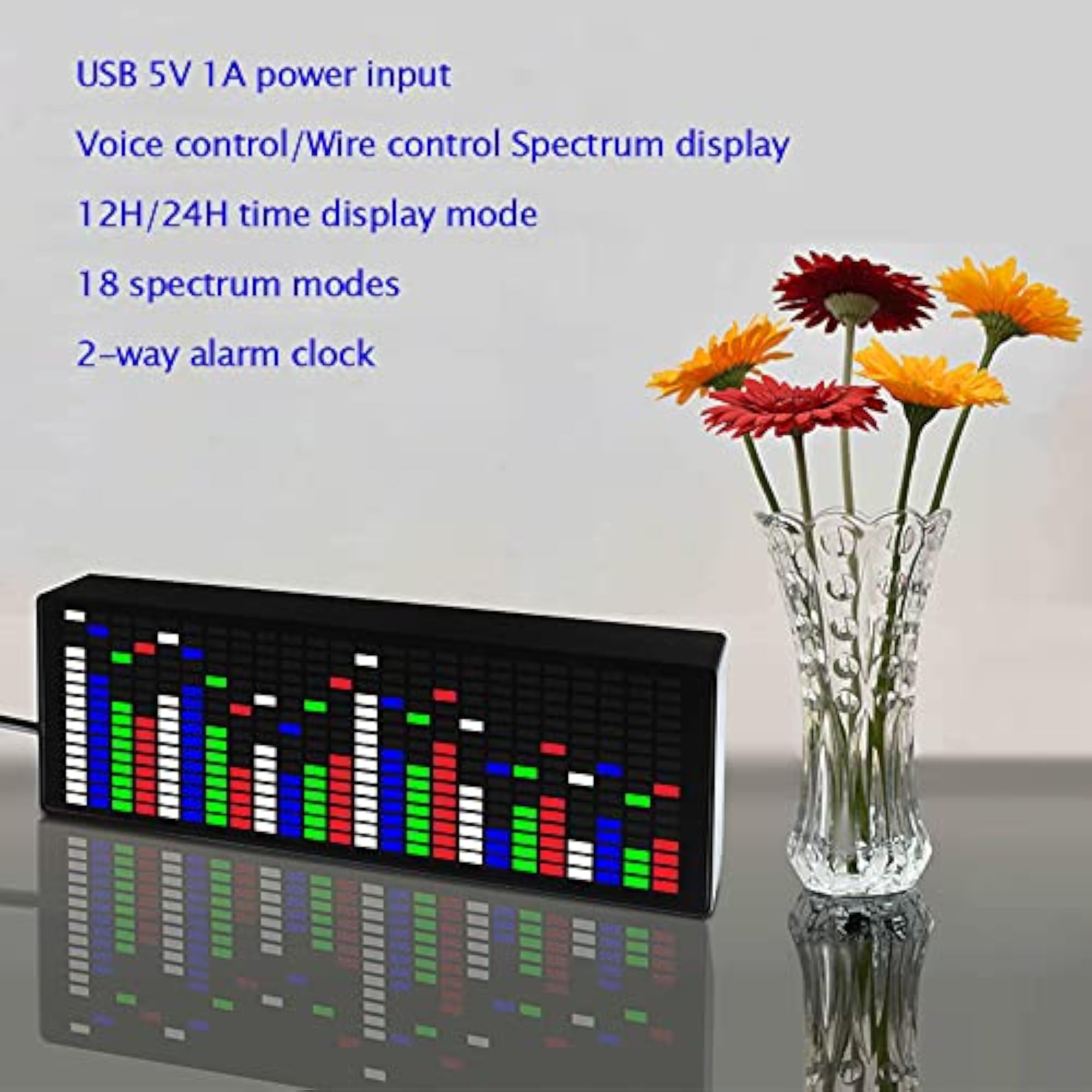 Audio Spectrum Analyzer Display Clock with Alarm